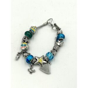 8 "Charm Bracelet Willabee & Ward Silver Tone August Summer Vacation Beach Beads